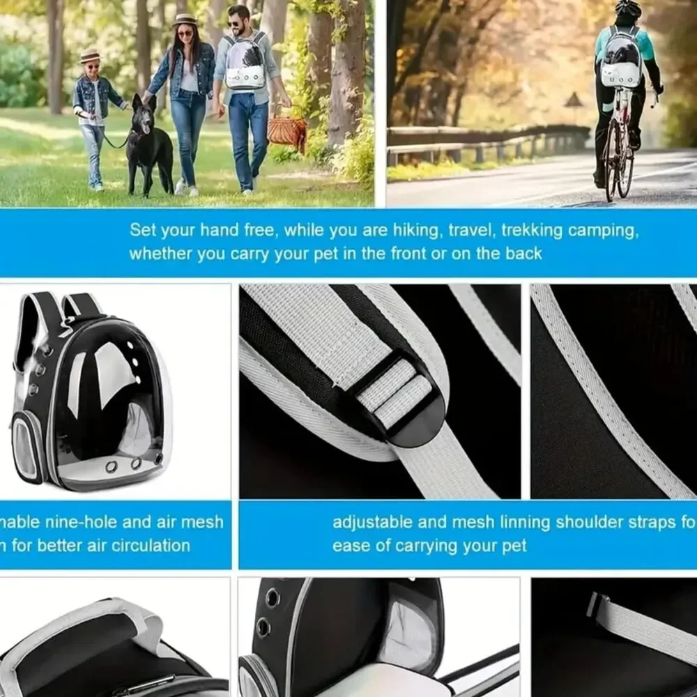 Portable Pet Carrier Cat and Small Dog Travel Backpack Bag - Black